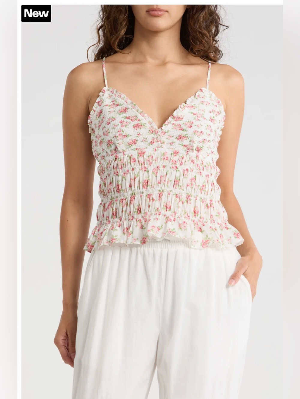 Floral Cotton Smocked Camisole- Madden Girl